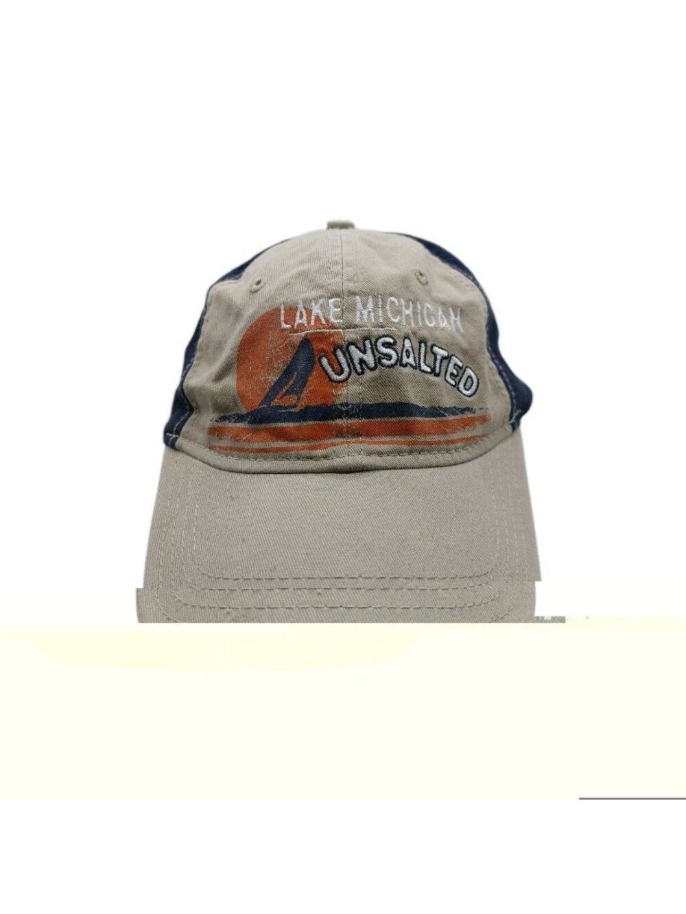 Lake Michigan Unsalted Hat Strapback Tan Blue Embroidered